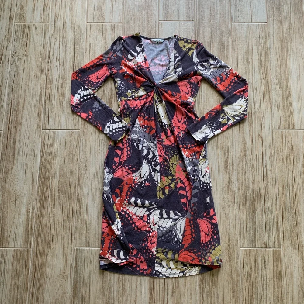 CAbi brown abstract-print long-sleeve dress Size S